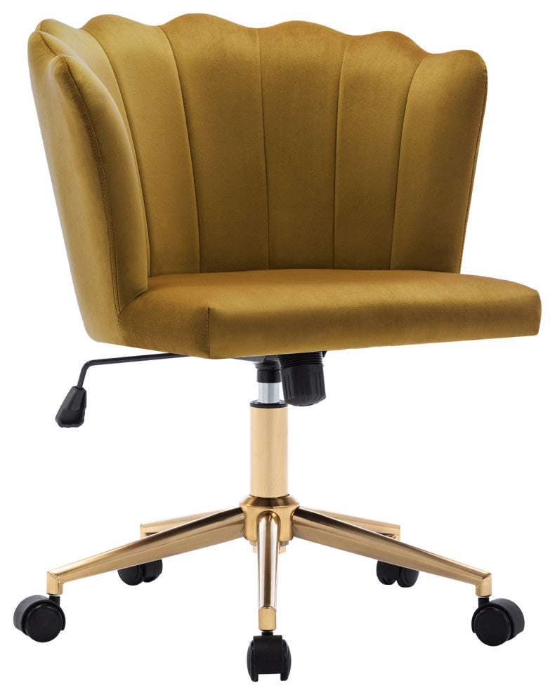 Seashell Channel Tufted Velvet Task Chair, Earthy Yellow