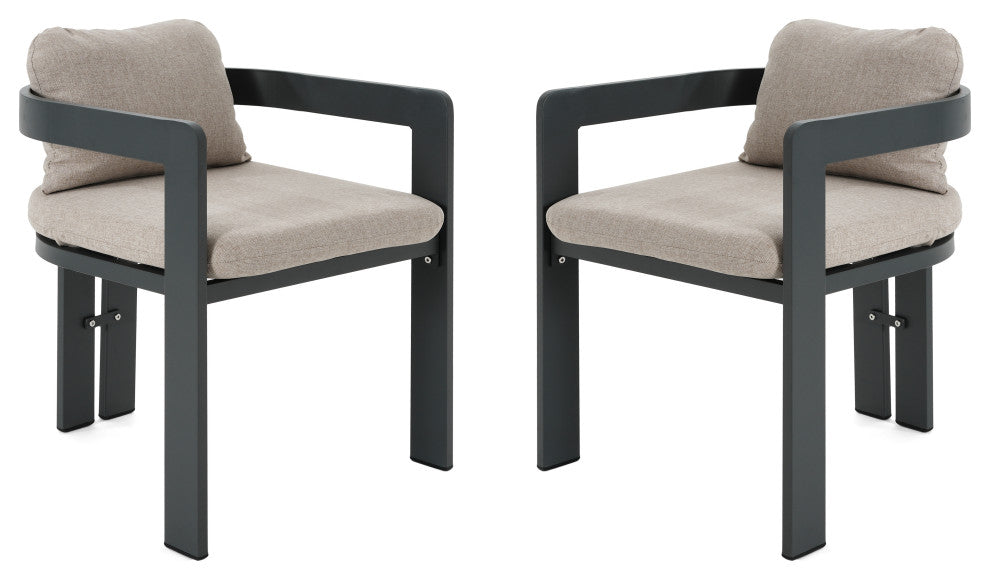 GDF Studio Outdoor Aluminum Dining Chairs With Cushions, Set of 2, Black/Beige