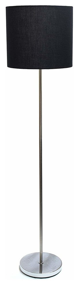 Simple Designs Brushed Nickel Drum Shade Floor Lamp, Black Shade