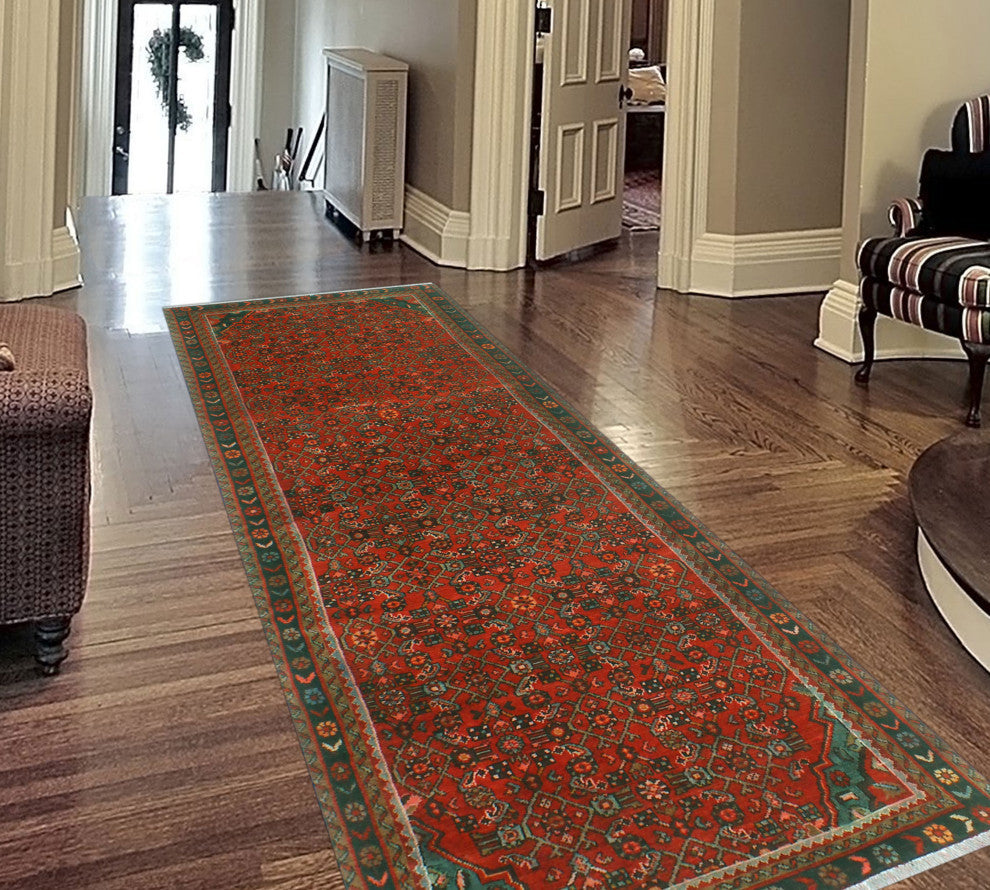Fine Vintage Distressed Arialda Rust/Charcoal Runner, 3'6x9'8