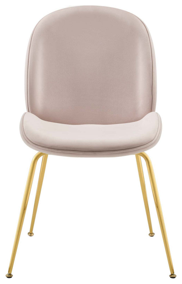 Contemporary Dining Room Side Dining Chair, Velvet Fabric Stainless Metal, Pink