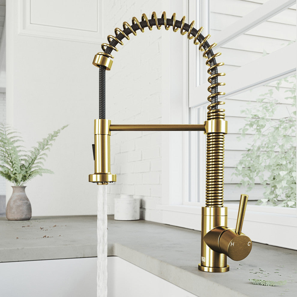 VIGO Edison 19" H Single Handle Pull-Down Sprayer Kitchen Faucet, Matte Brushed Gold, No Sensor, Without Extras