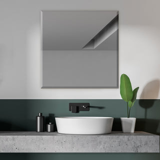 Square Beveled Polished Frameless Wall Mirror With Hooks, 36"