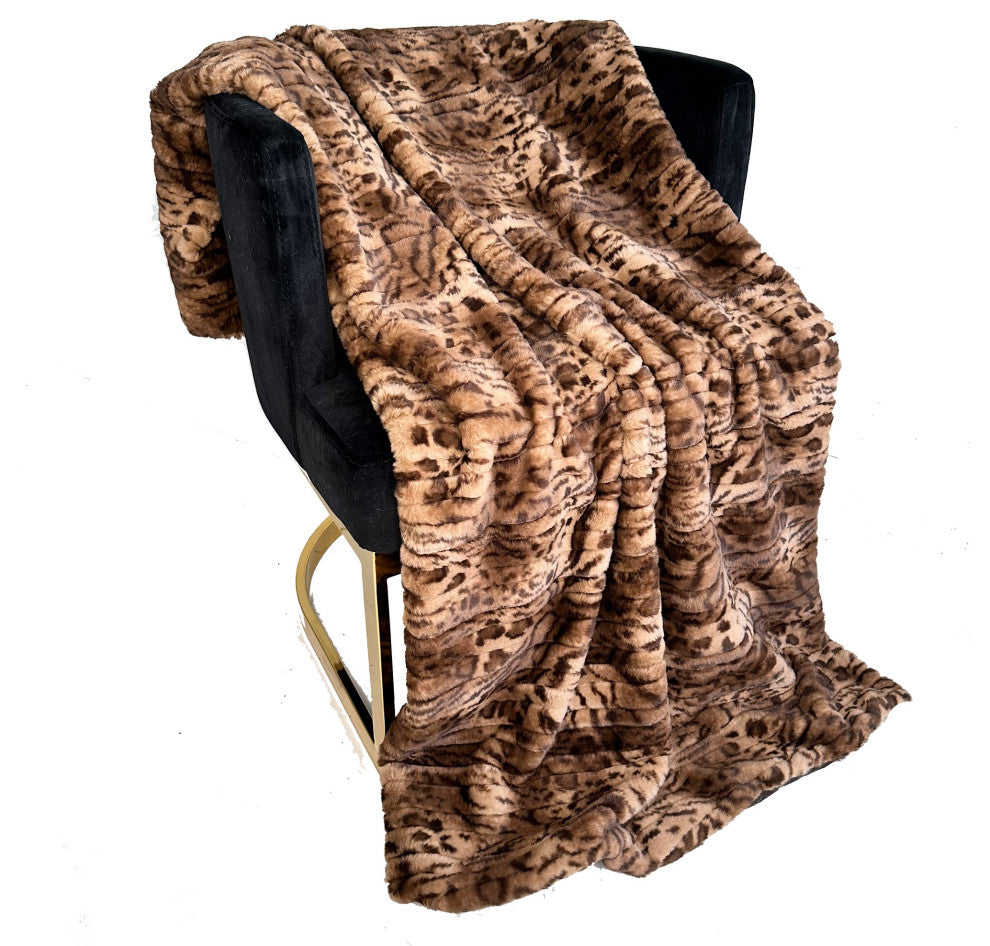 Plutus Brown Luxe Lash Faux Fur Luxury Throw Blanket, 70"L x 90"W Twin