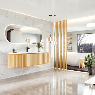 Eviva Haven 64" Oak Wallmount Vanity With White Solid Surface Integrated Top