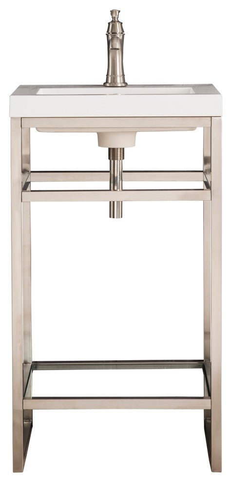 Boston 20" Sink Console, Brushed Nickel, White Gloss Top