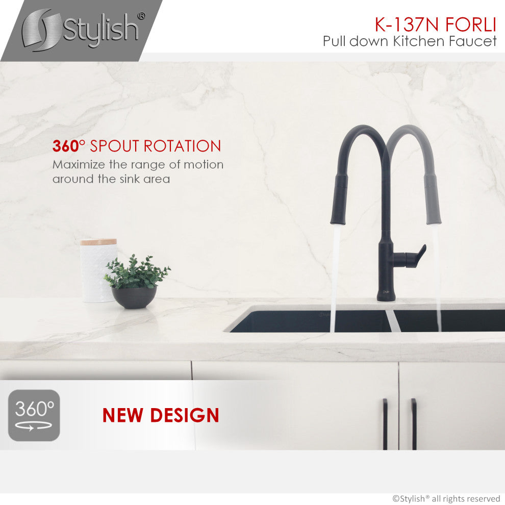 STYLISH Single Handle Pull Down Matte Black Kitchen Faucet