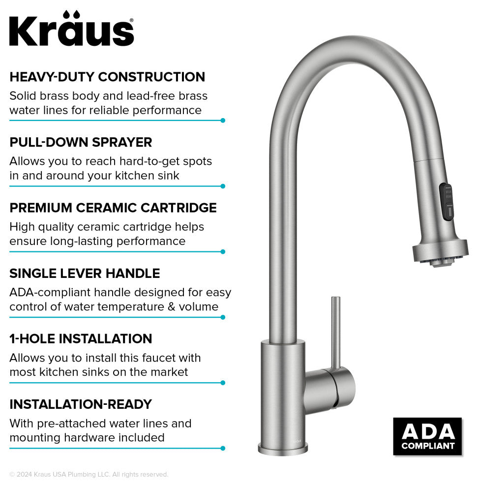 Bolden 2-Function Pull-Down 1-Handle Kitchen Faucet, Spot-Free Stainless Steel