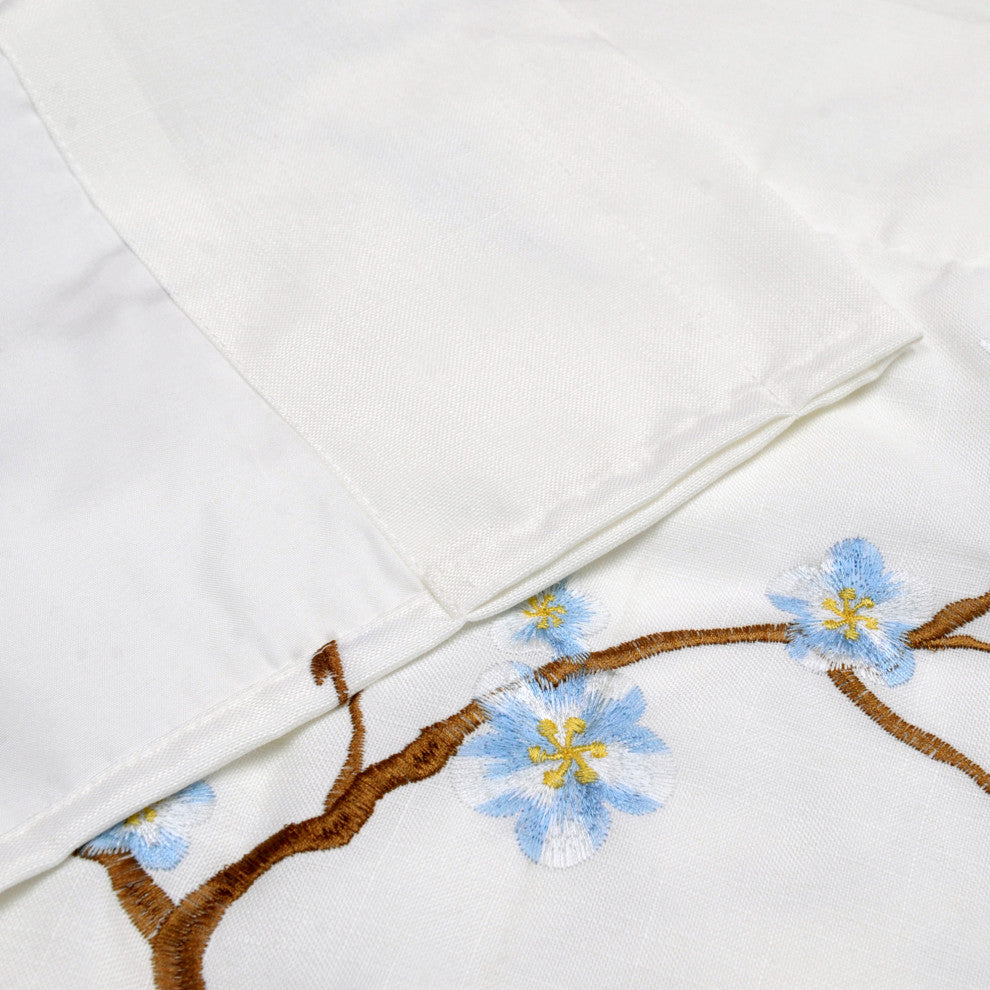 Cherry Blossom Embroidery Window Curtain Valance, Light Blue, 19" X 60"