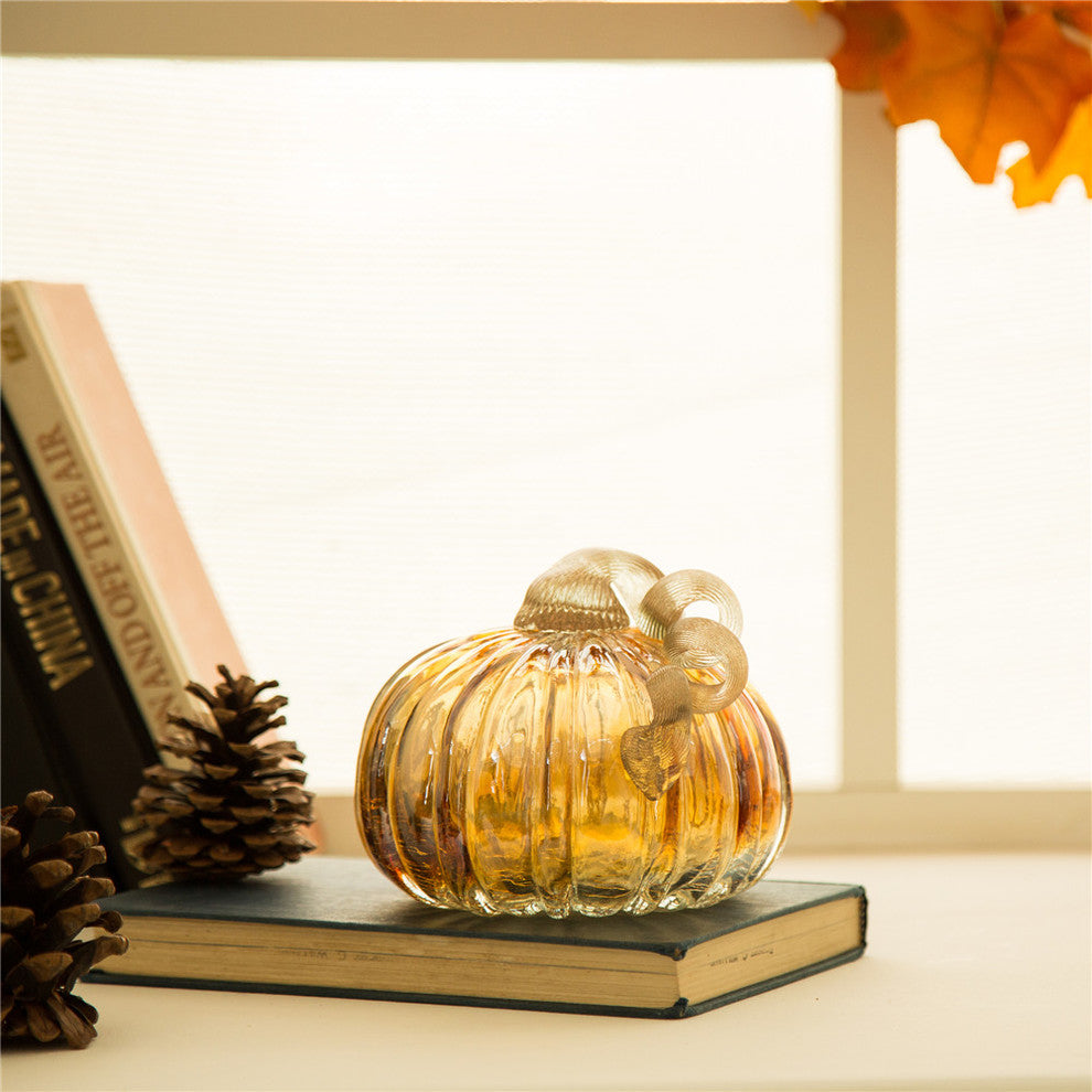 Amber Crackle Glass Pumpkin