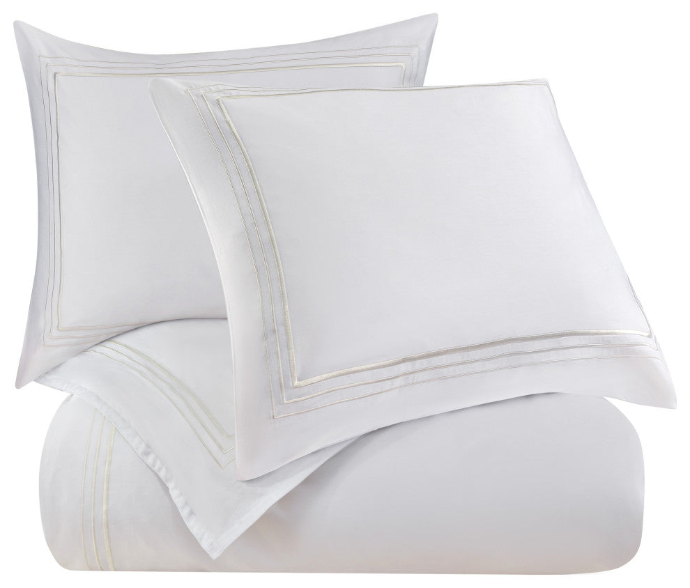 Embroidered Border Duvet Cover Set, 3 Piece, White, Twin
