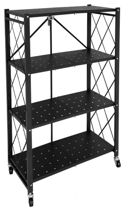 Foldable Storage Shelves with Wheels, Black Metal Wire Rack, Storage Organizer