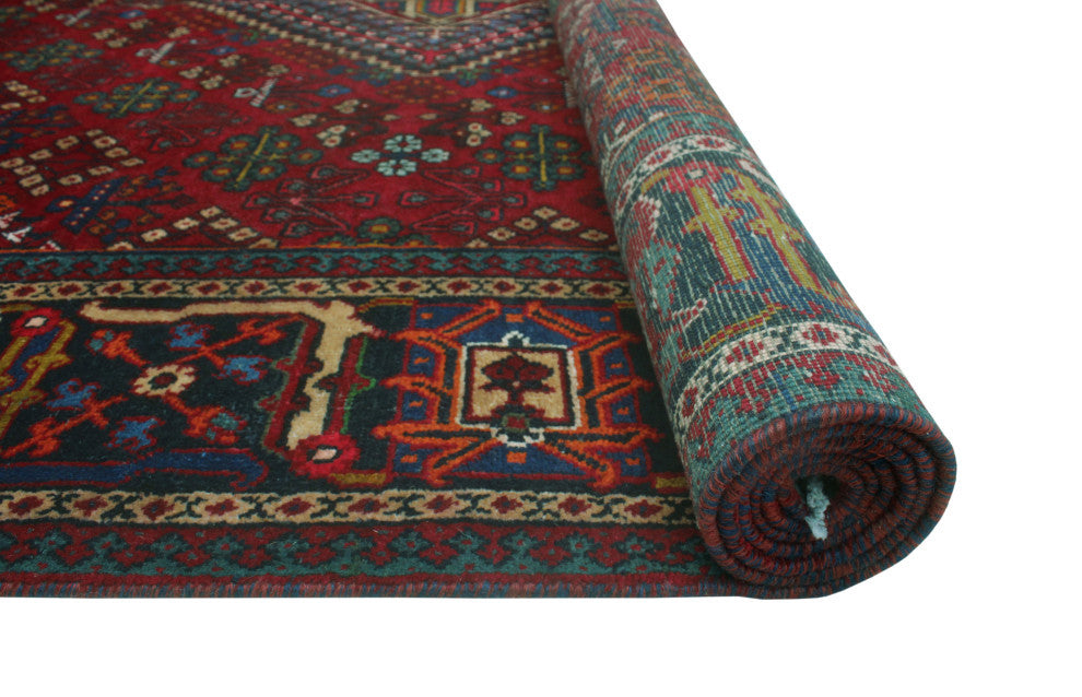 Fine Vintage Distressed Patra Red/Navy Rug, 6'10x10'3
