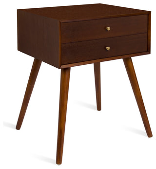 Finco Two Drawer Wood Nighstand Side Table, Brown