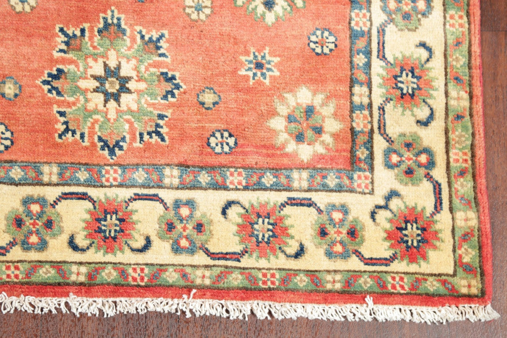 Hand Made Kazak Oriental Faded Traditional Pakistani Area Rug, Orange, 3x5