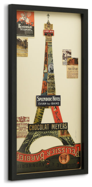 Eiffel Tower Collage Framed Graphic Wall Art Under Glass Handmade 33x17