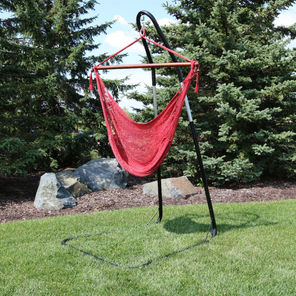 Sunnydaze Caribbean Extra-Large Hanging Hammock Chair, Adjustable Stand, Red