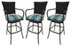 Set of 3, Outdoor/Indoor Swivel Bar Stools Erin, Aqua Sun Stripe on Black, 26"