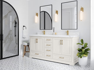 Boston 72" Double Sink Bath Vanity in Alabaster 2" Calacatta Gold