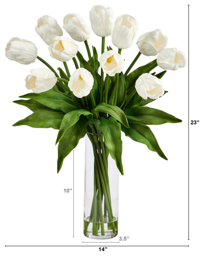 23in. Artificial Tulip Arrangement with Cylinder Glass Vase