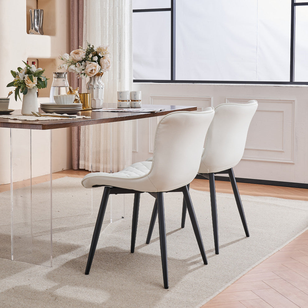 Younike Faux Leather Dining Chair, Diamond Pattern Set of 2, White