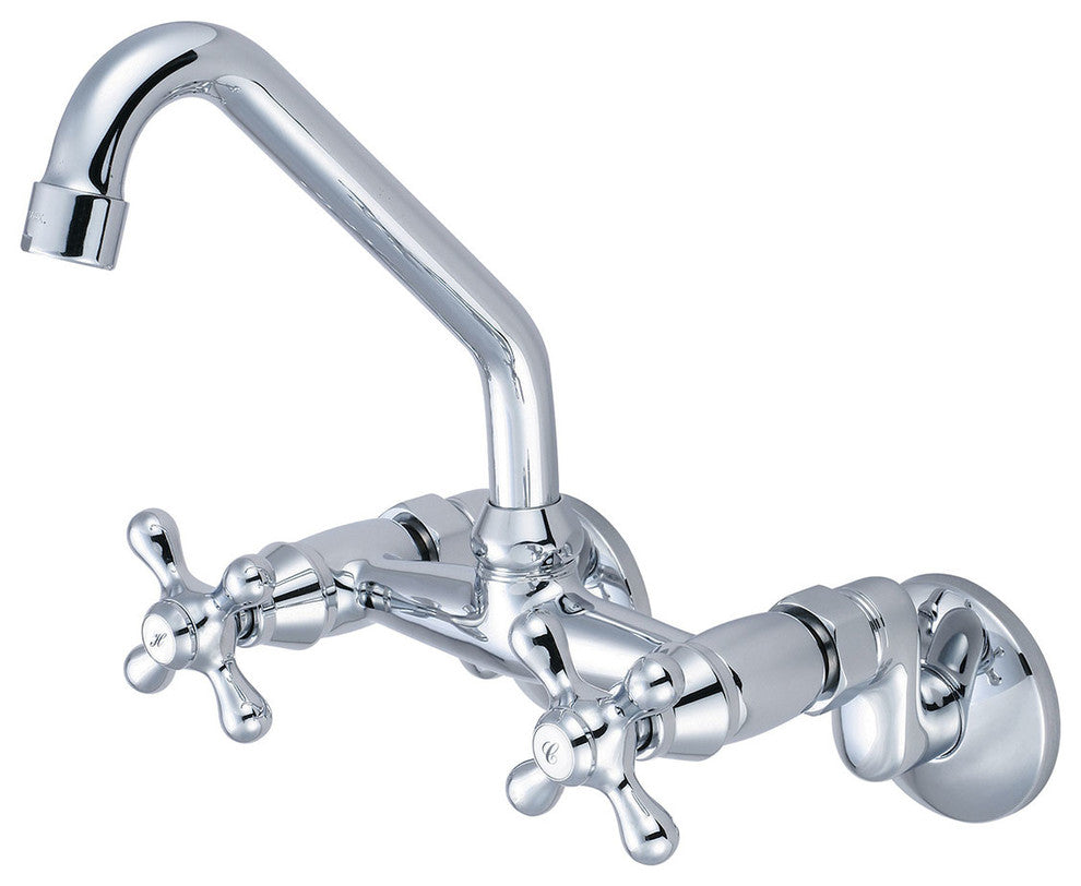 Two Handle Wall Mount Faucet, Polished Chrome