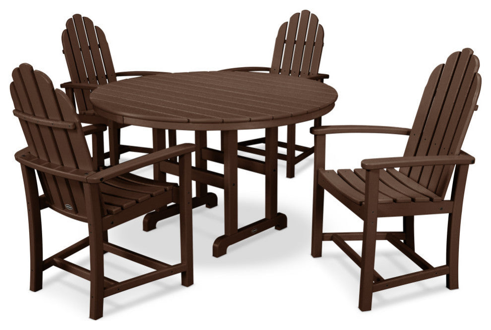 POLYWOOD Classic Adirondack 5-Piece Round Farmhouse Dining Set, Mahogany