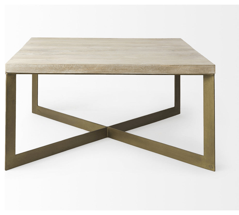 Light Brown Wood And Metal Coffee Table