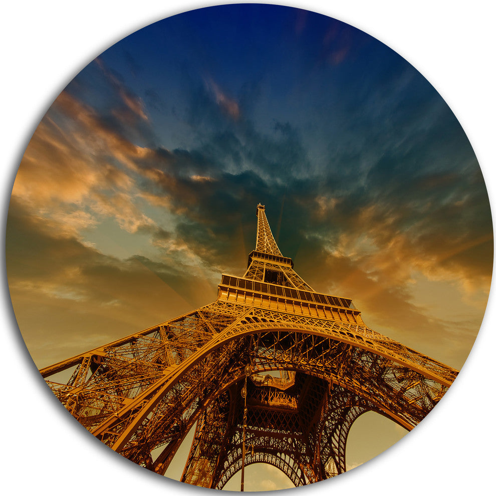Dramatic Sky Above Paris Eiffel Tower In Paris, Round Wall Art, 11"