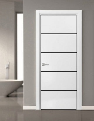 Solid French Door 36 x 84 | Planum 0015 White Silk with| Bathroom