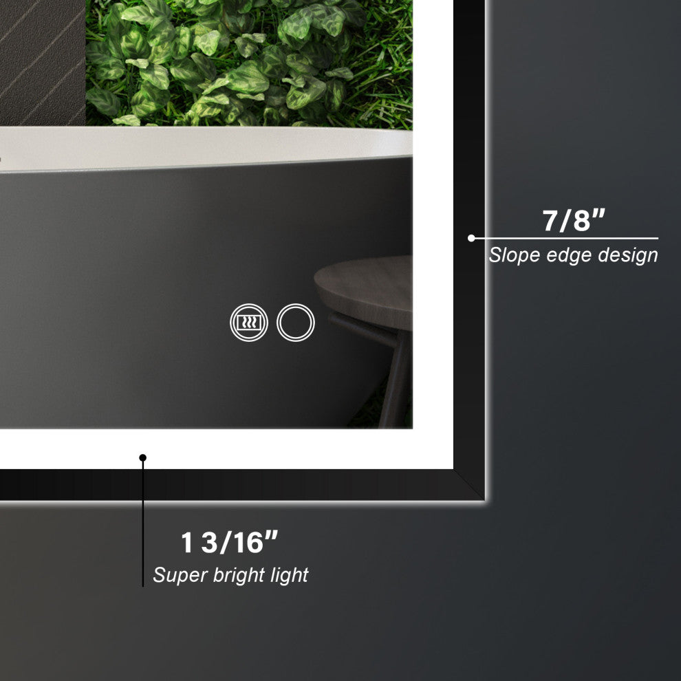 Beveled Bathroom LED Mirror Framed, Backlit and Front Light, Matte Black, 24"x32"
