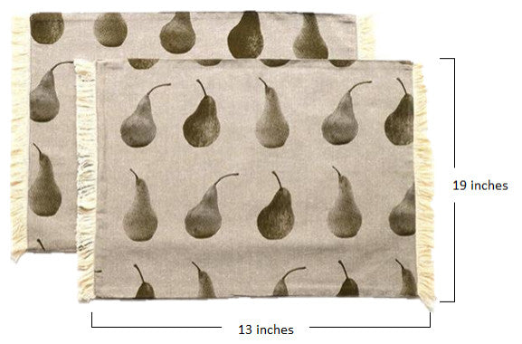 Set of Eight Olive Green Pear Pattern Placemats