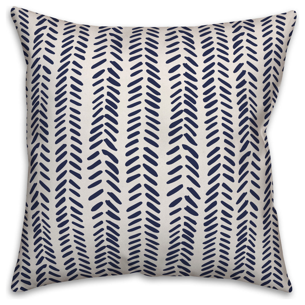 Navy and White Modern Herringbone 18x18 Throw Pillow