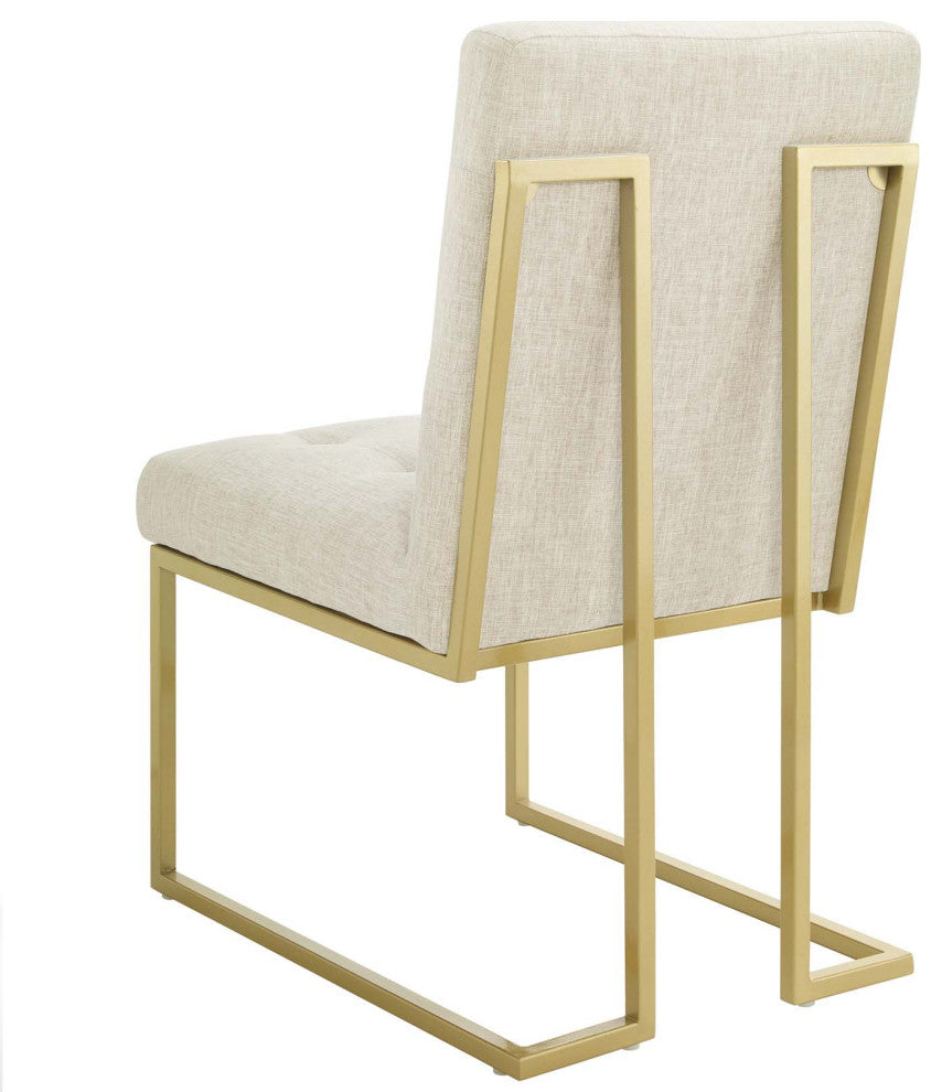 Side Dining Chair, Set of 2, Fabric, Metal, Gold Beige, Cafe Bistro Restaurant