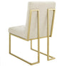 Side Dining Chair, Set of 2, Fabric, Metal, Gold Beige, Cafe Bistro Restaurant