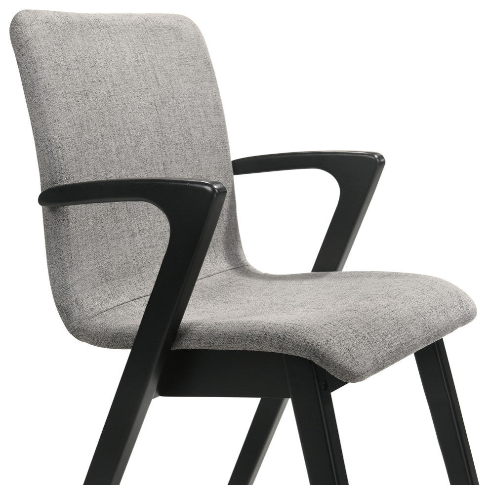 Varde Dining Accent Chair With Black Finish and Gray Fabric, Set of 2
