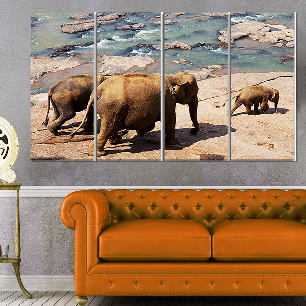Parade of Elephants in Sri Lanka, Landscape Canvas Print, 48"x28", 4 Panels