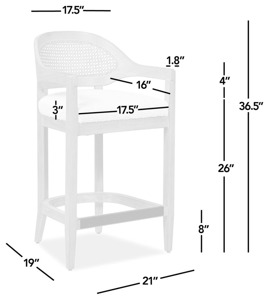 Americana Mid-Century Modern Rattan Cane Back Stool, Jet Black Woven, 26" Counter Height