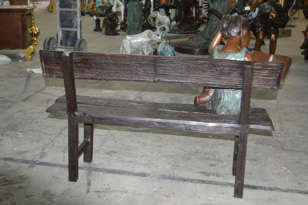 Girl with Glasses on Bench  Bronze Statue -  Size: 43"L x 20"W x 36"H.