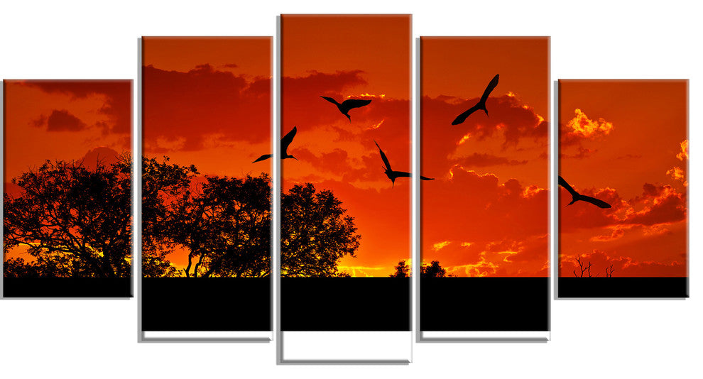 Landscape with Warm Sunset, Landscape Canvas Print, 60"x32", 5 Panels