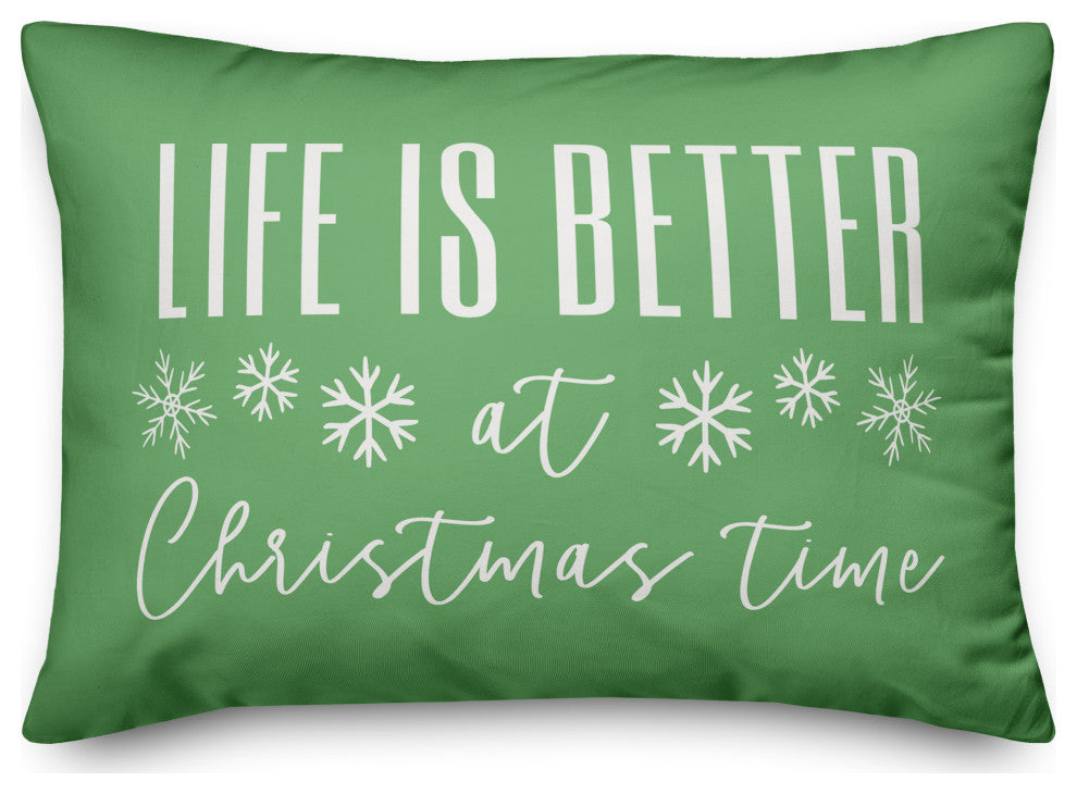 Light Green Life Is Better At Christmas Time 20x14 Spun Poly Pillow