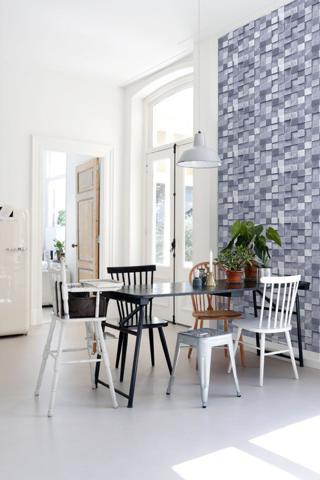 Tevye Blue Wood Geometric Wallpaper Bolt