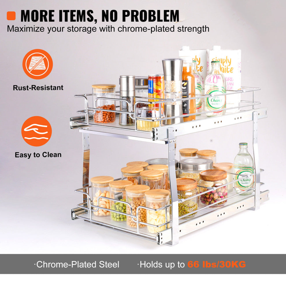 VEVOR 2-Tier Wire Pull Out Cabinet Under Sink Organizer 13x21" Drawer Basket
