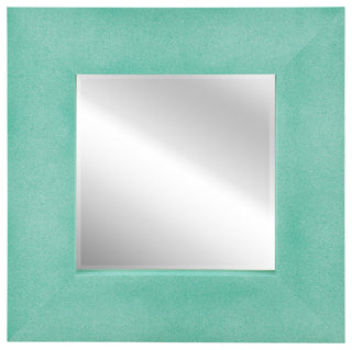 Beveled Wall Mirror, Teal Metallic Shagreen Leather Framed Mirror