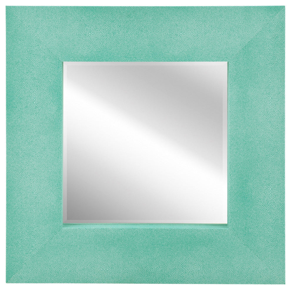 Beveled Wall Mirror, Teal Metallic Shagreen Leather Framed Mirror