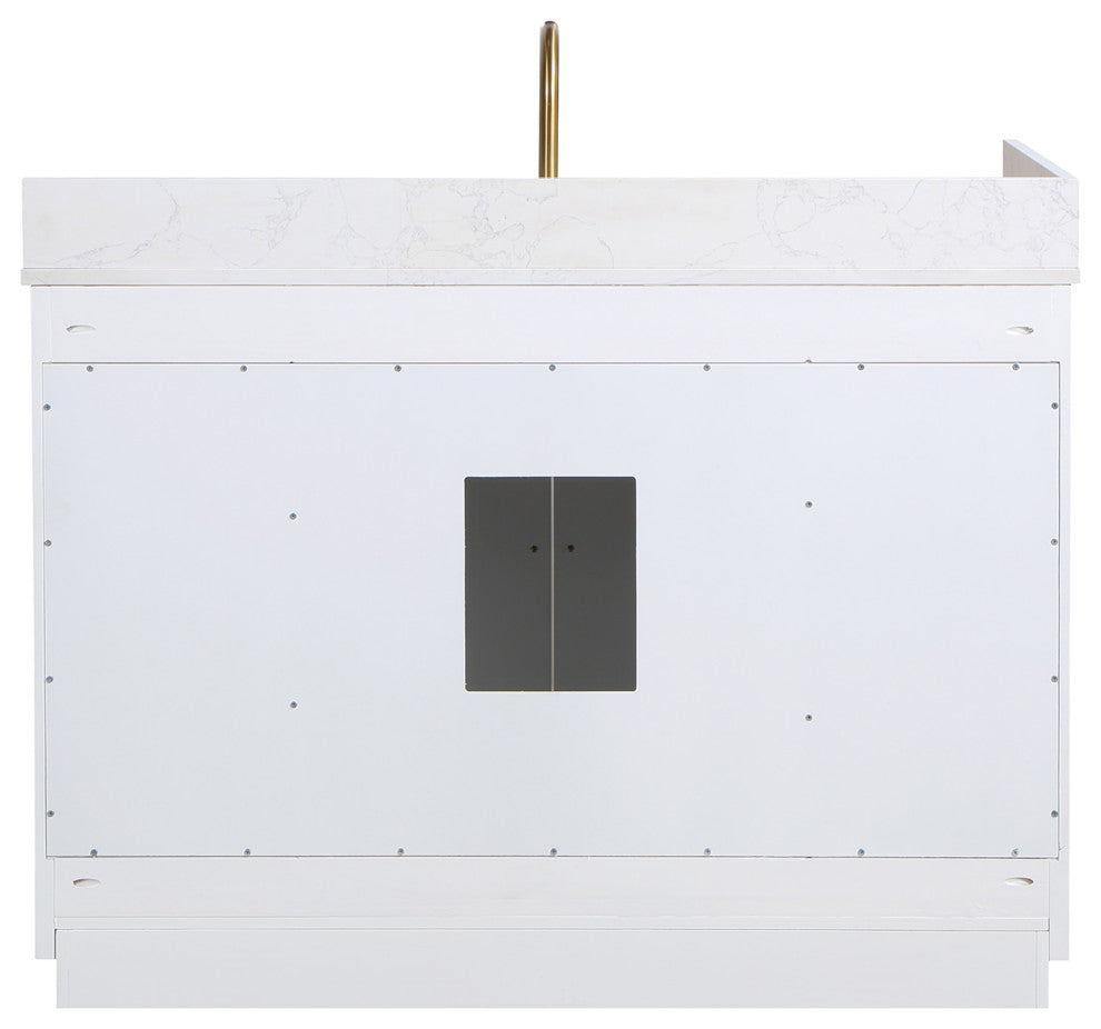 Gavino Vanity With Grain White Composite Stone Top, White/Brushed Gold, 48", With Mirror