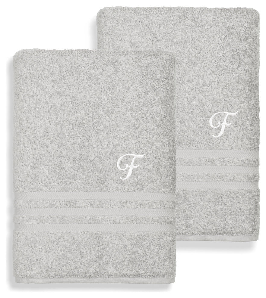 Denzi Bath Sheets With Monogrammed Letter, Set of 2, F