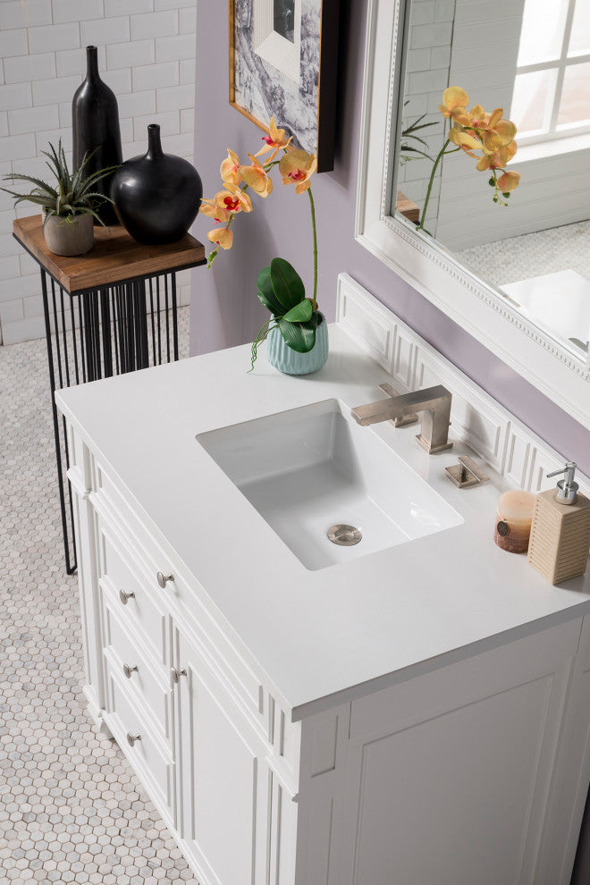 Bristol 36" Single Vanity Bright White, White Zeus Quartz
