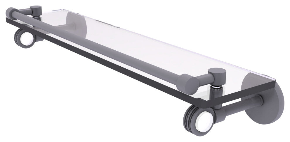 Clearview 22" Gallery Rail Glass Shelf with Dotted Accents, Matte Gray