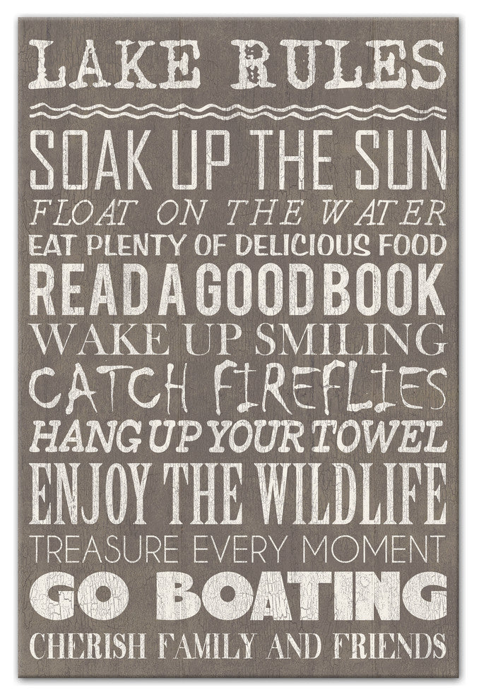 Lake Rules Gray Wall Art, 24"x36"